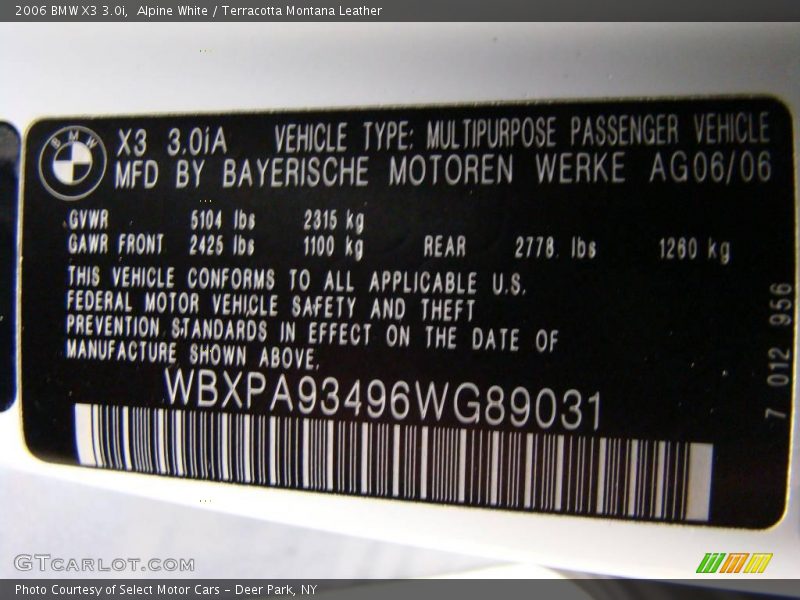 Alpine White / Terracotta Montana Leather 2006 BMW X3 3.0i