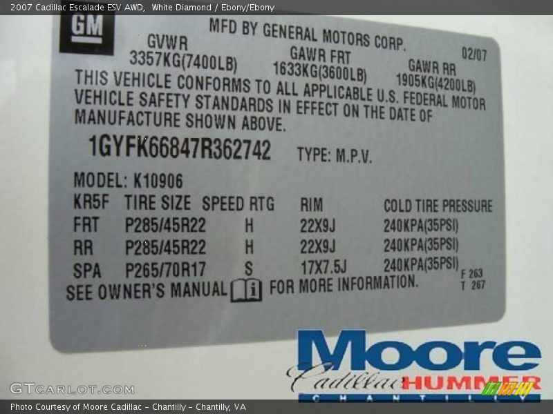 White Diamond / Ebony/Ebony 2007 Cadillac Escalade ESV AWD