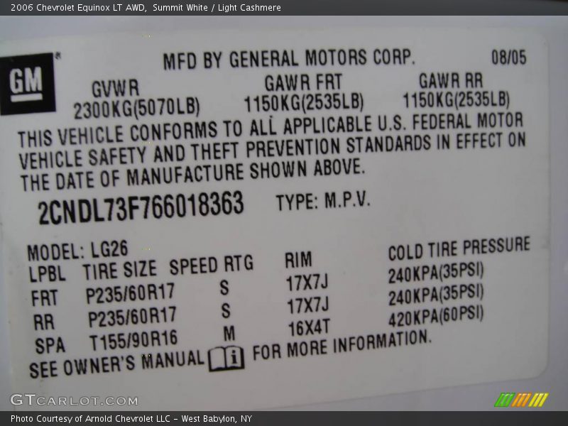 Summit White / Light Cashmere 2006 Chevrolet Equinox LT AWD
