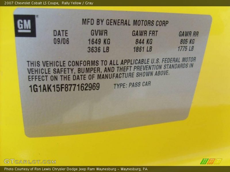 Rally Yellow / Gray 2007 Chevrolet Cobalt LS Coupe