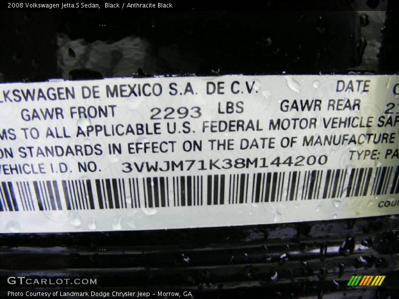 Black / Anthracite Black 2008 Volkswagen Jetta S Sedan