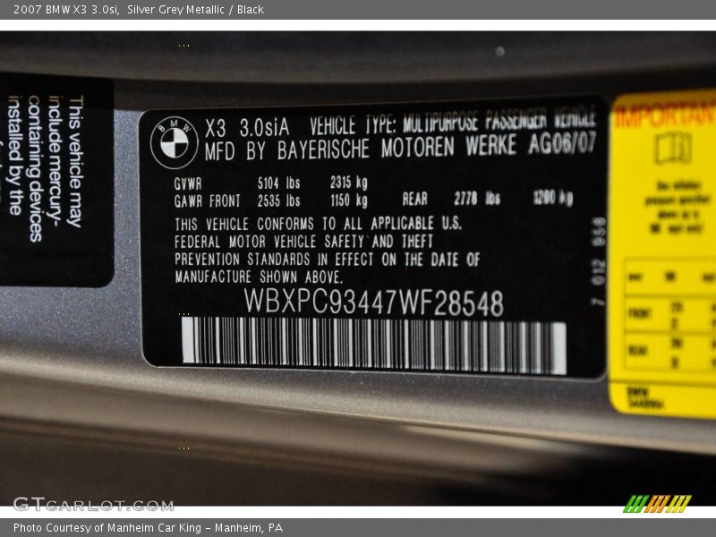 Silver Grey Metallic / Black 2007 BMW X3 3.0si