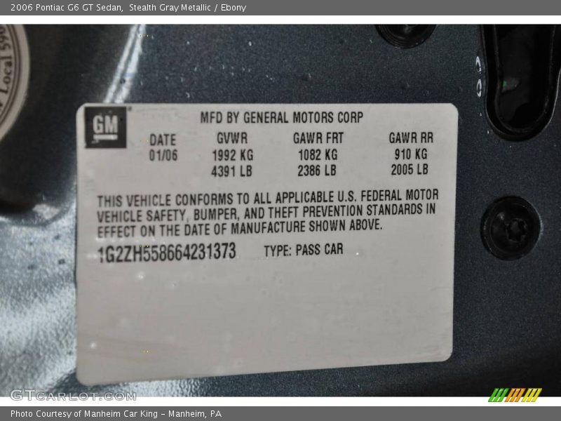 Stealth Gray Metallic / Ebony 2006 Pontiac G6 GT Sedan