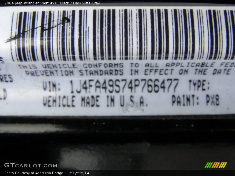 Black / Dark Slate Gray 2004 Jeep Wrangler Sport 4x4
