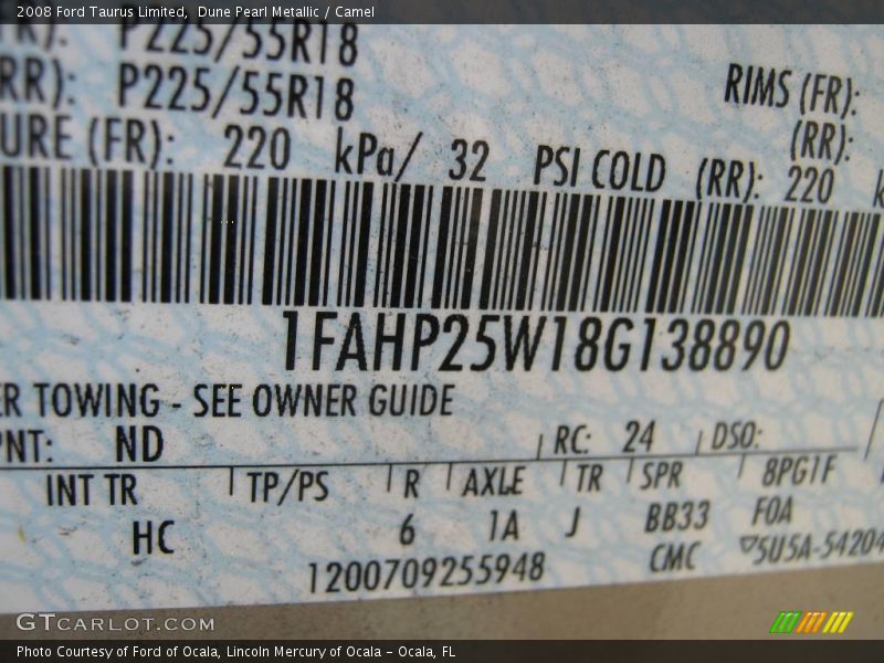 Dune Pearl Metallic / Camel 2008 Ford Taurus Limited