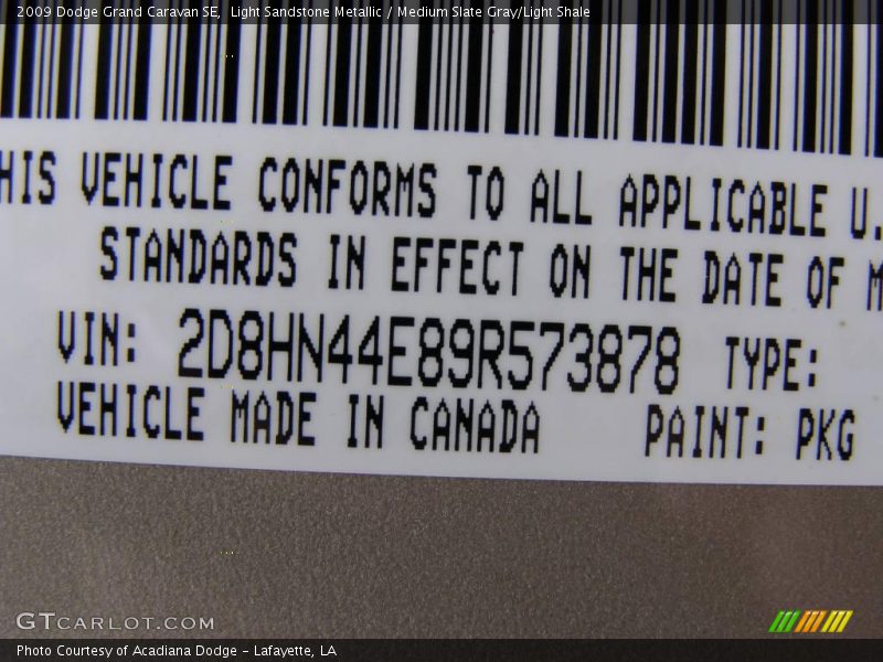 Light Sandstone Metallic / Medium Slate Gray/Light Shale 2009 Dodge Grand Caravan SE