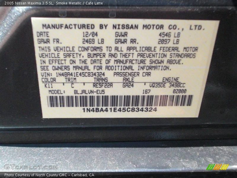 Smoke Metallic / Cafe Latte 2005 Nissan Maxima 3.5 SL