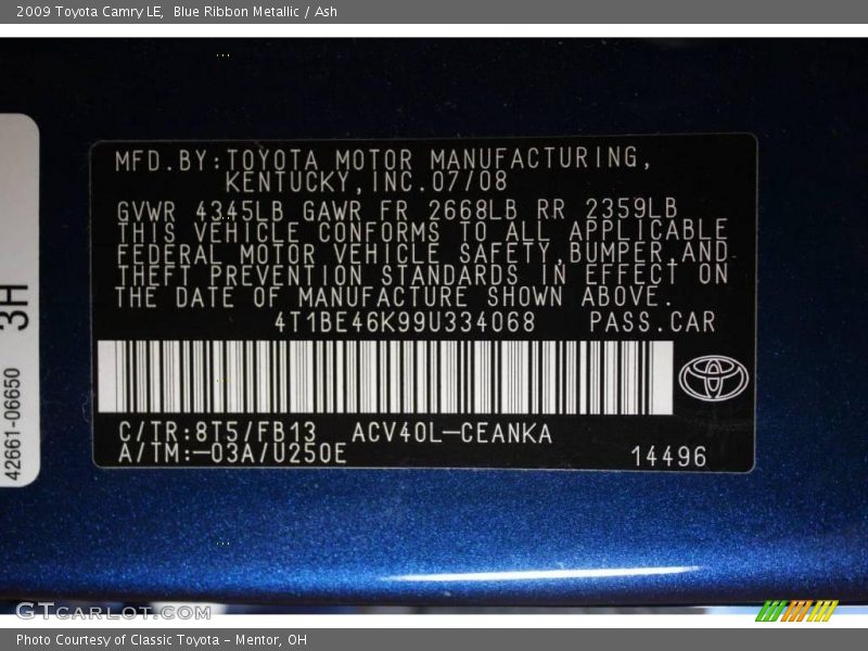 Blue Ribbon Metallic / Ash 2009 Toyota Camry LE