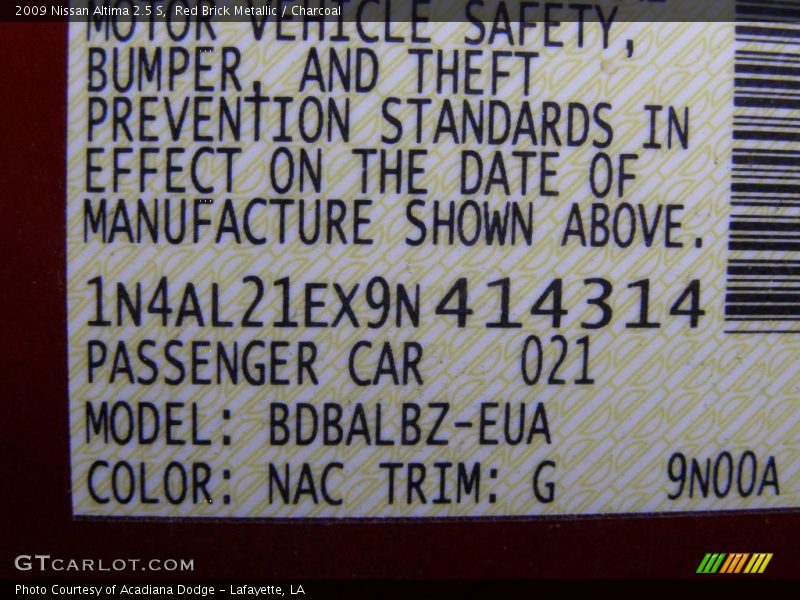Red Brick Metallic / Charcoal 2009 Nissan Altima 2.5 S
