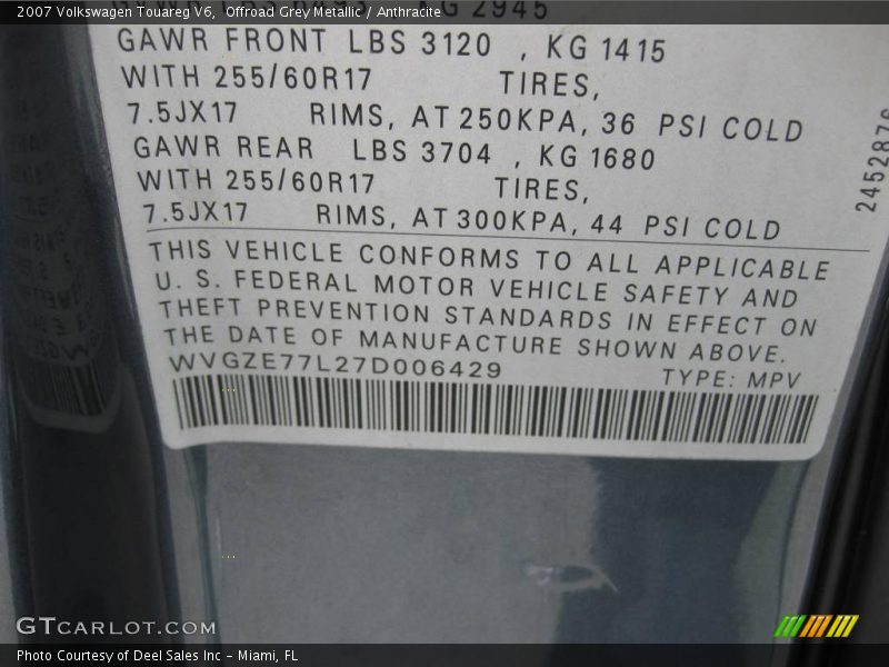 Offroad Grey Metallic / Anthracite 2007 Volkswagen Touareg V6