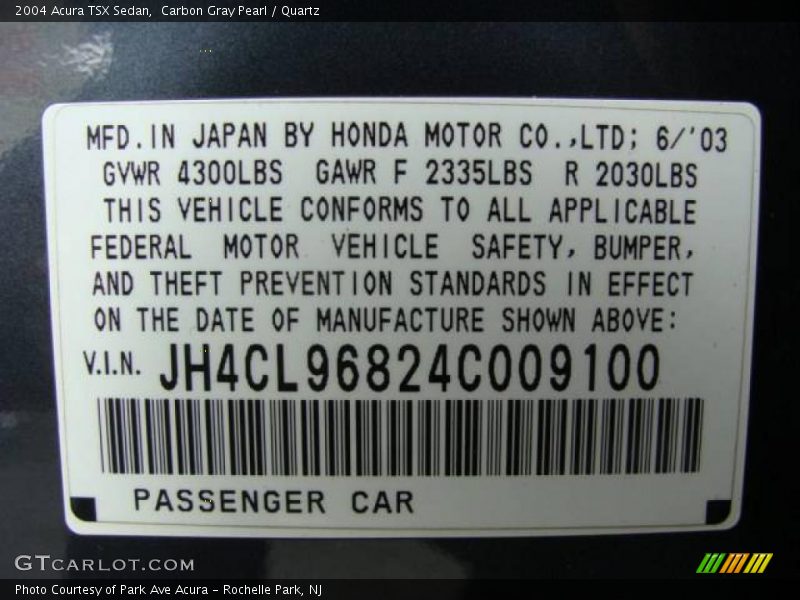 Carbon Gray Pearl / Quartz 2004 Acura TSX Sedan