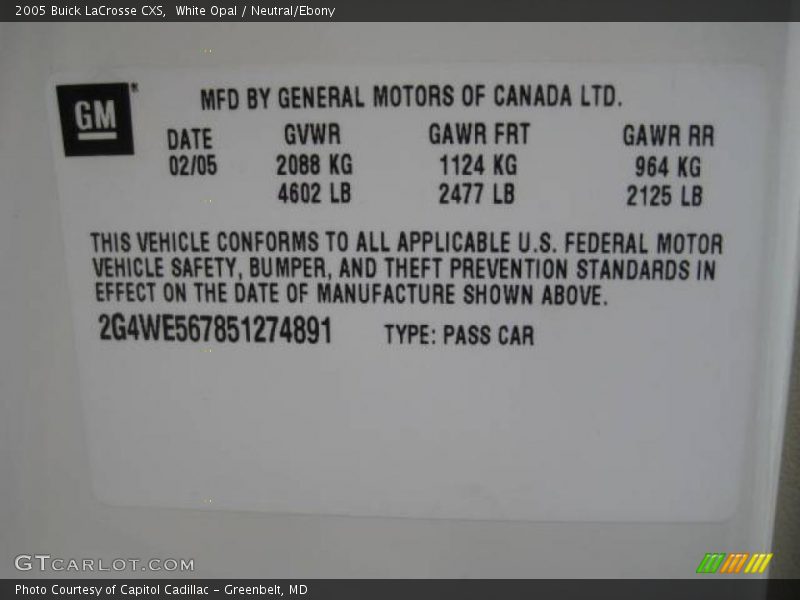 White Opal / Neutral/Ebony 2005 Buick LaCrosse CXS