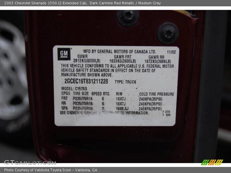 Dark Carmine Red Metallic / Medium Gray 2003 Chevrolet Silverado 1500 LS Extended Cab