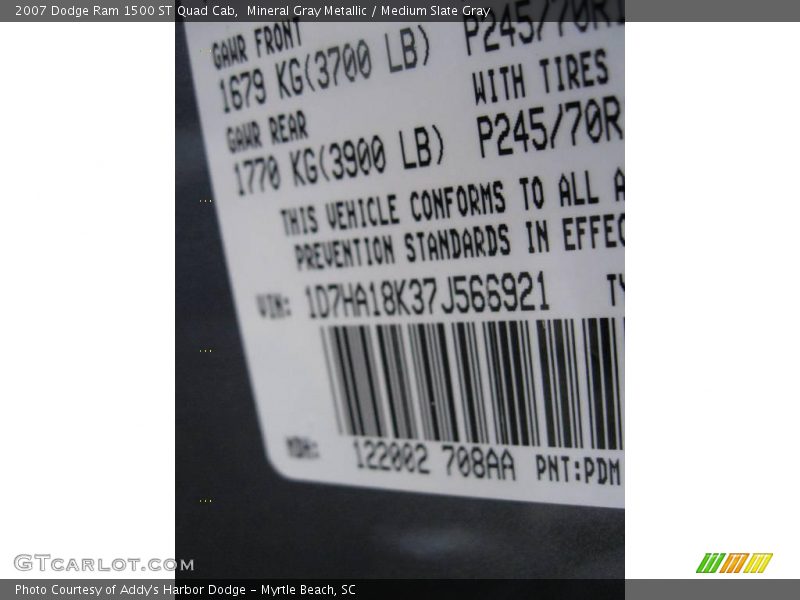 Mineral Gray Metallic / Medium Slate Gray 2007 Dodge Ram 1500 ST Quad Cab