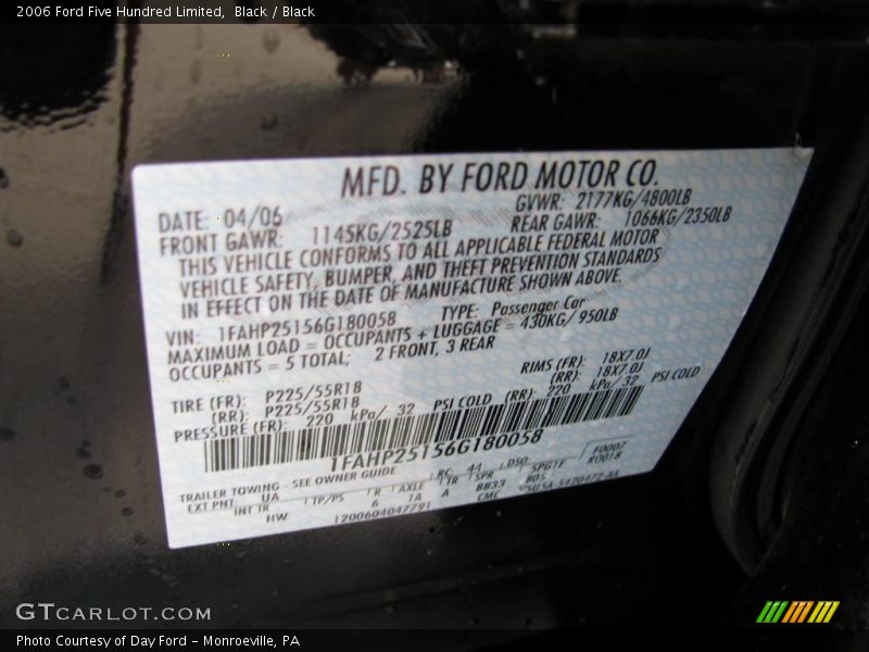 Black / Black 2006 Ford Five Hundred Limited
