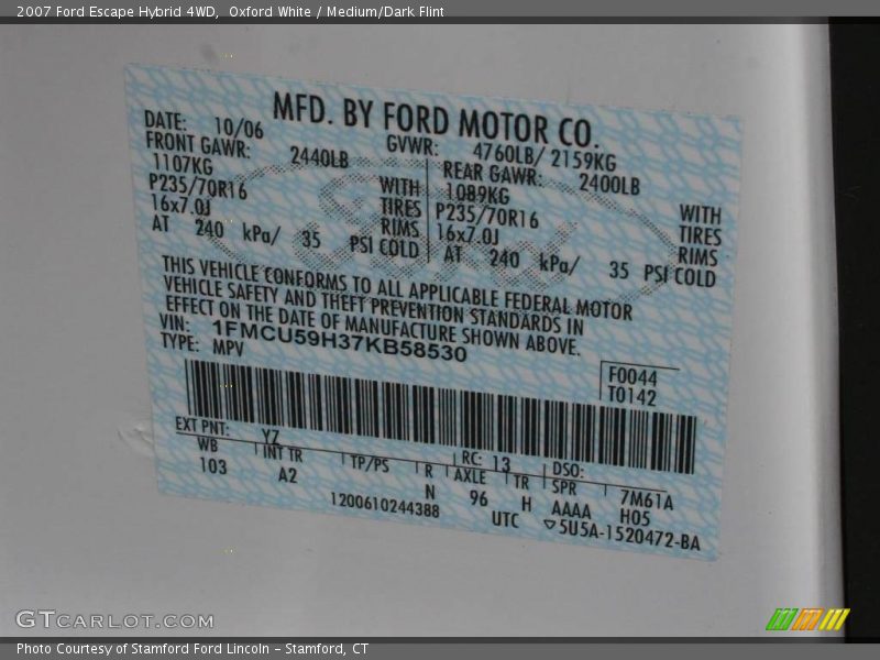 Oxford White / Medium/Dark Flint 2007 Ford Escape Hybrid 4WD