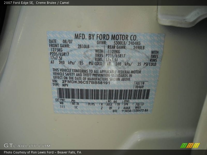Creme Brulee / Camel 2007 Ford Edge SE