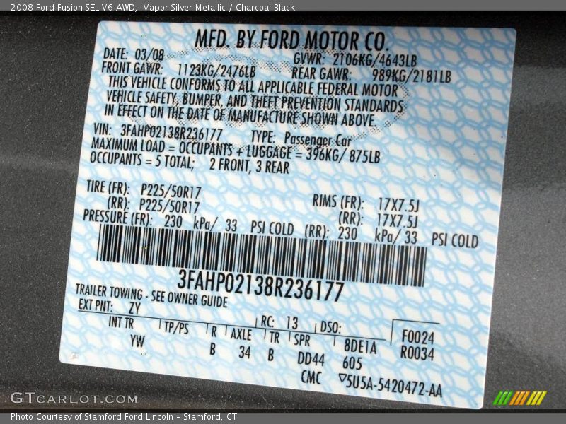 Vapor Silver Metallic / Charcoal Black 2008 Ford Fusion SEL V6 AWD