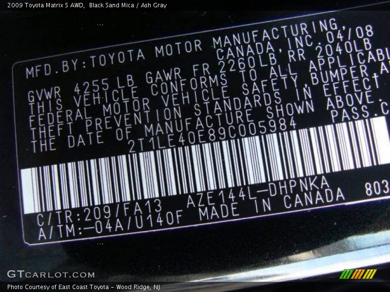 Black Sand Mica / Ash Gray 2009 Toyota Matrix S AWD