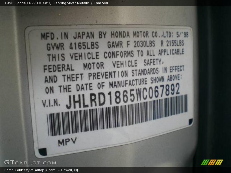 Sebring Silver Metallic / Charcoal 1998 Honda CR-V EX 4WD