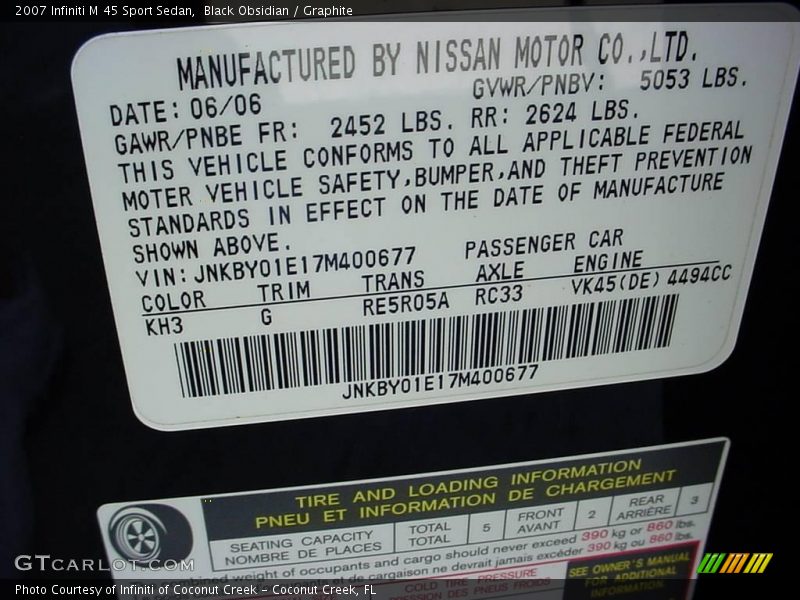 Black Obsidian / Graphite 2007 Infiniti M 45 Sport Sedan