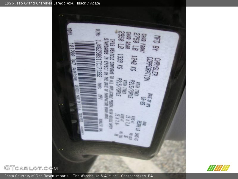 Black / Agate 1996 Jeep Grand Cherokee Laredo 4x4