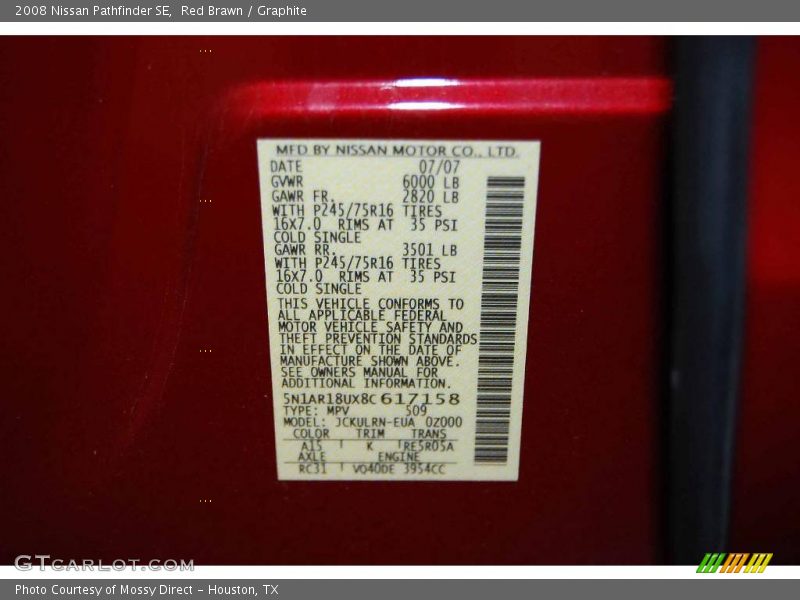 Red Brawn / Graphite 2008 Nissan Pathfinder SE