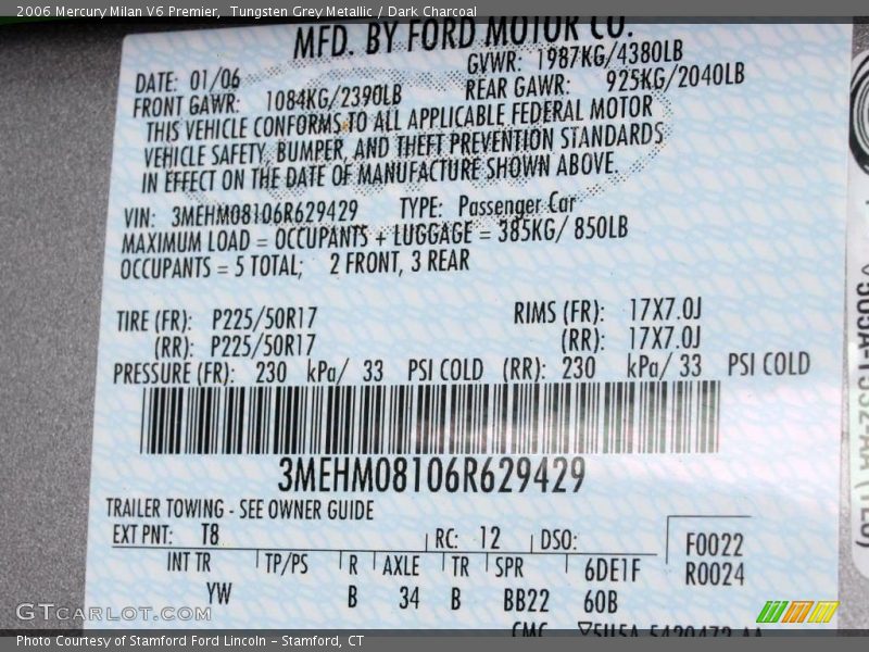 Tungsten Grey Metallic / Dark Charcoal 2006 Mercury Milan V6 Premier