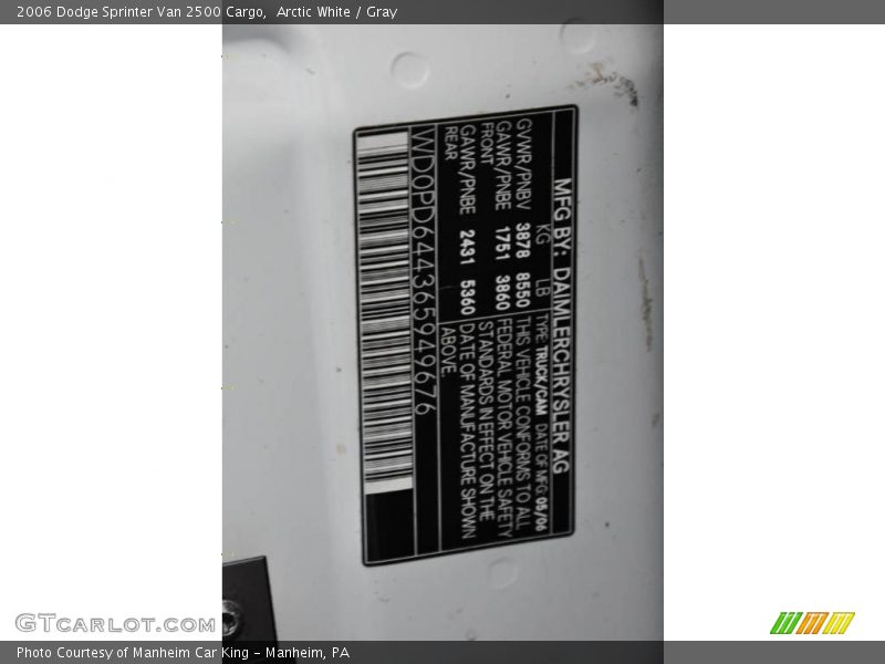 Arctic White / Gray 2006 Dodge Sprinter Van 2500 Cargo