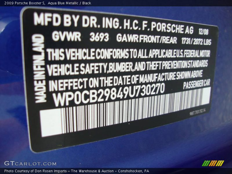 Aqua Blue Metallic / Black 2009 Porsche Boxster S