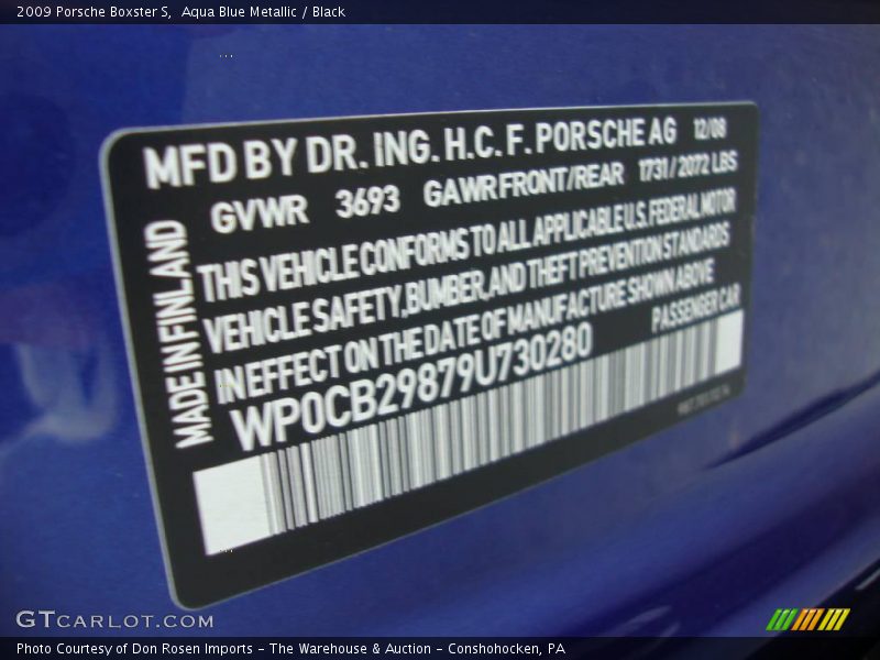 Aqua Blue Metallic / Black 2009 Porsche Boxster S