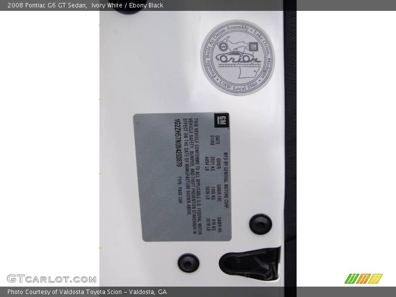 Ivory White / Ebony Black 2008 Pontiac G6 GT Sedan
