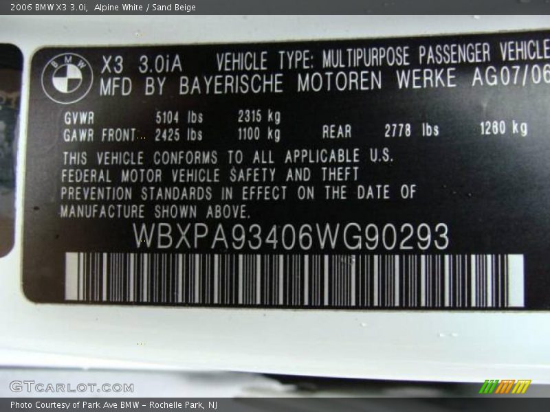 Alpine White / Sand Beige 2006 BMW X3 3.0i