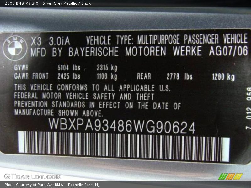 Silver Grey Metallic / Black 2006 BMW X3 3.0i
