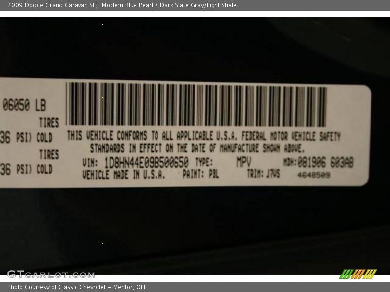 Modern Blue Pearl / Dark Slate Gray/Light Shale 2009 Dodge Grand Caravan SE