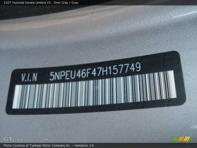 Steel Gray / Gray 2007 Hyundai Sonata Limited V6