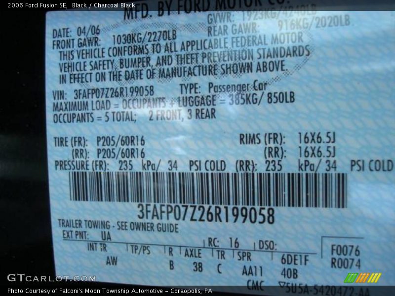 Black / Charcoal Black 2006 Ford Fusion SE