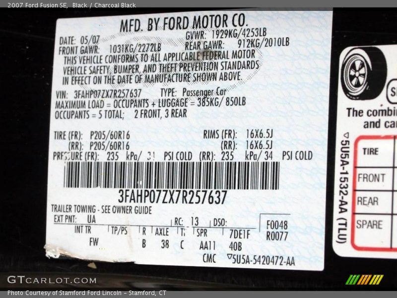 Black / Charcoal Black 2007 Ford Fusion SE