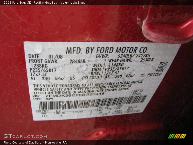 Redfire Metallic / Medium Light Stone 2008 Ford Edge SE