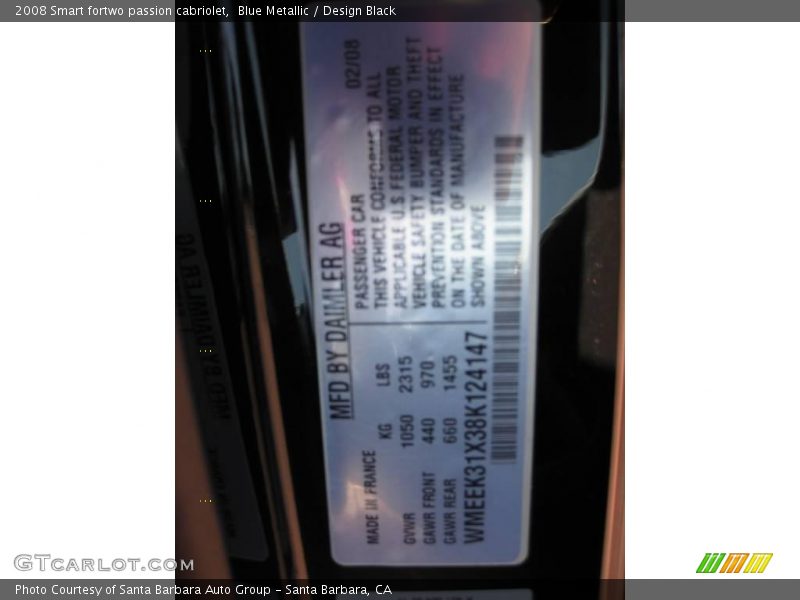Blue Metallic / Design Black 2008 Smart fortwo passion cabriolet