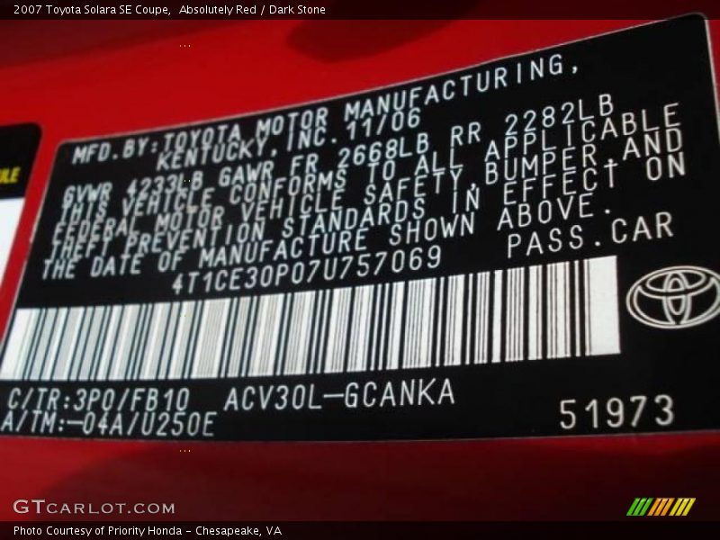 Absolutely Red / Dark Stone 2007 Toyota Solara SE Coupe