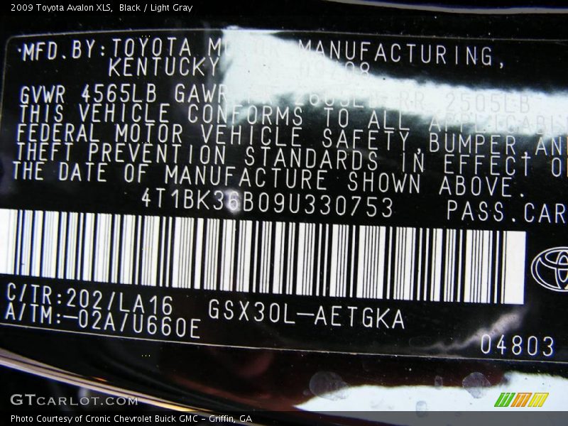 Black / Light Gray 2009 Toyota Avalon XLS