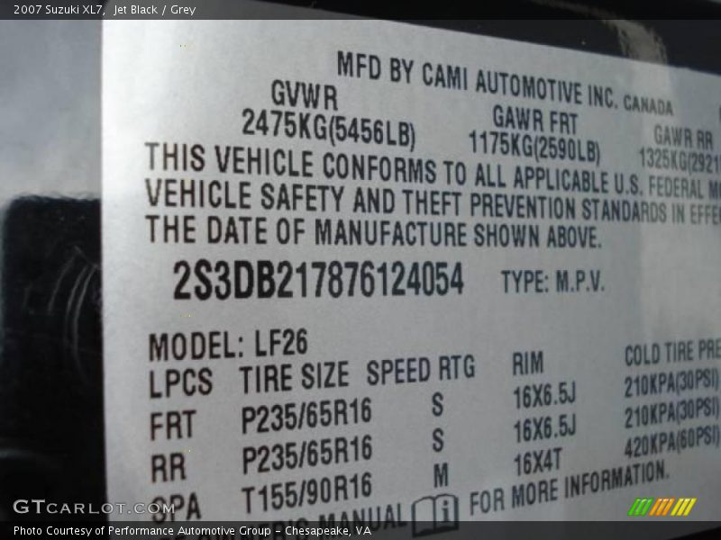 Jet Black / Grey 2007 Suzuki XL7
