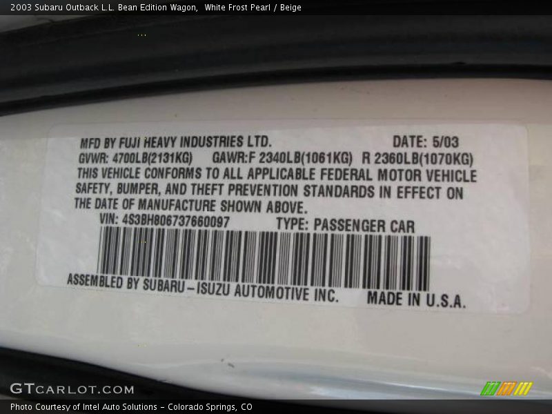 White Frost Pearl / Beige 2003 Subaru Outback L.L. Bean Edition Wagon