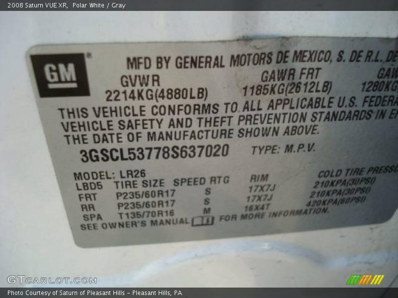 Polar White / Gray 2008 Saturn VUE XR
