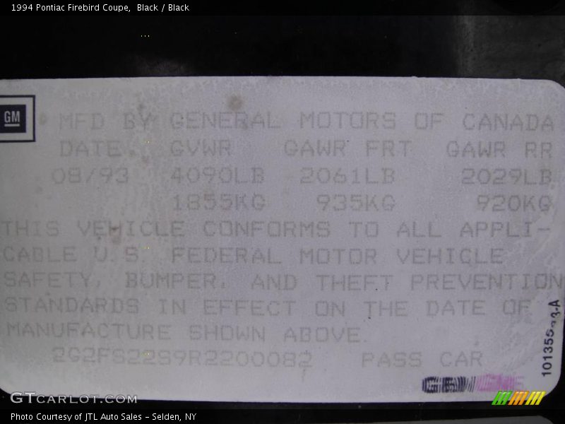 Black / Black 1994 Pontiac Firebird Coupe