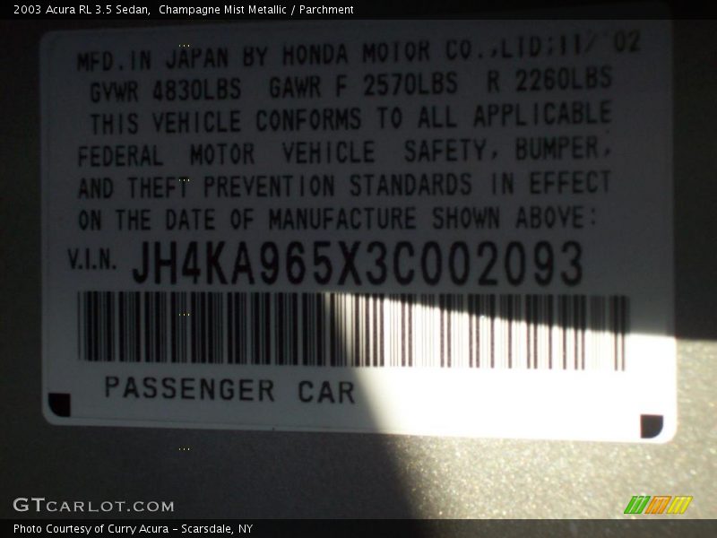 Champagne Mist Metallic / Parchment 2003 Acura RL 3.5 Sedan