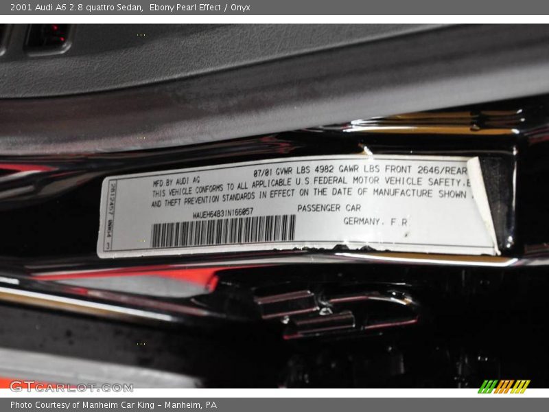 Ebony Pearl Effect / Onyx 2001 Audi A6 2.8 quattro Sedan