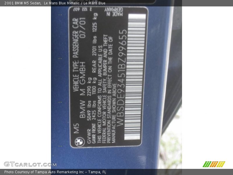 Le Mans Blue Metallic / Le Mans Blue 2001 BMW M5 Sedan