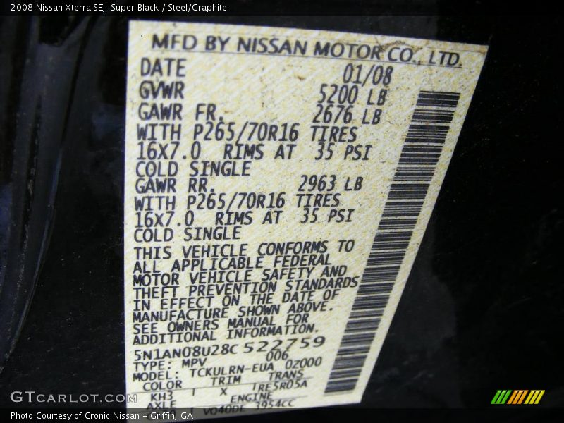 Super Black / Steel/Graphite 2008 Nissan Xterra SE